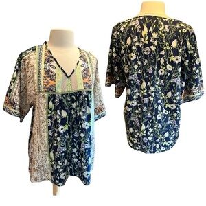 Noracora Boho Short Sleeve V Neck Flowy Top NWOT XXL​​​​​​​​​​